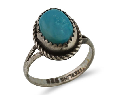 Navajo Ring 925 Silver Kingman Turquoise Native American Artist C.80's