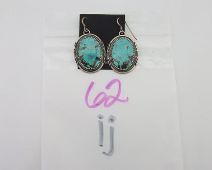 Navajo Dangle Earrings 925 Silver Natural Turquoise Artist Signed Mike Begay C80