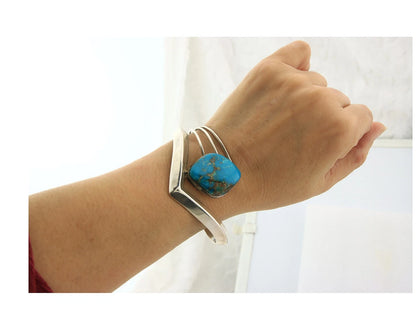 Navajo Cuff Bracelet Sterling Silver Vintage Turquoise Handmade Signed D Zachary