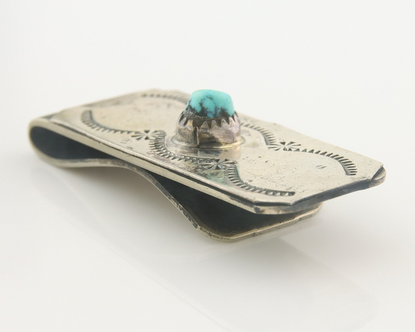 Navajo Money Clip 925 Silver & 999 Nickle Hand Stamp Native American Artist C80s