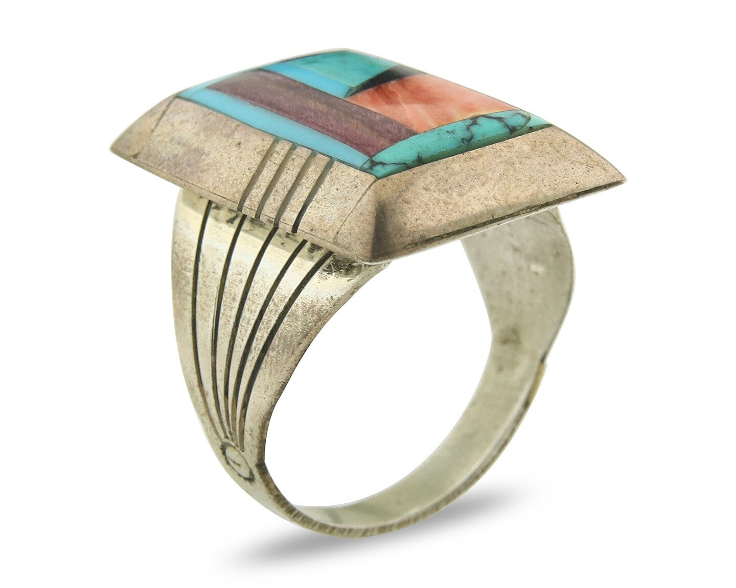 Vintage Navajo Ring 925 Sterling Natural Gemstone Signed FY Size 11.5
