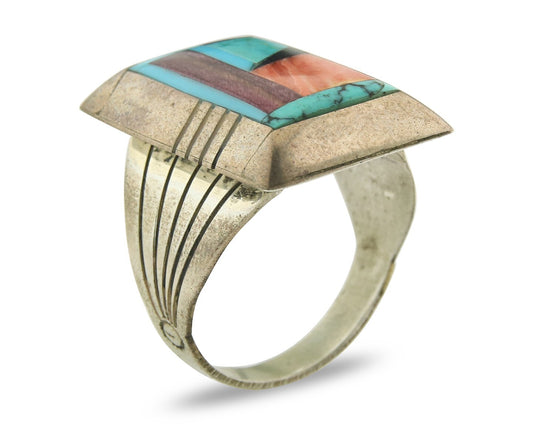 Vintage Navajo Ring 925 Sterling Natural Gemstone Signed FY Size 11.5