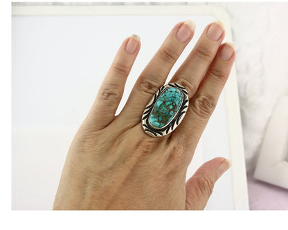 Vintage Navajo Ring 925 Sterling Silver Turquoise Signed C Montoya Size 8.25