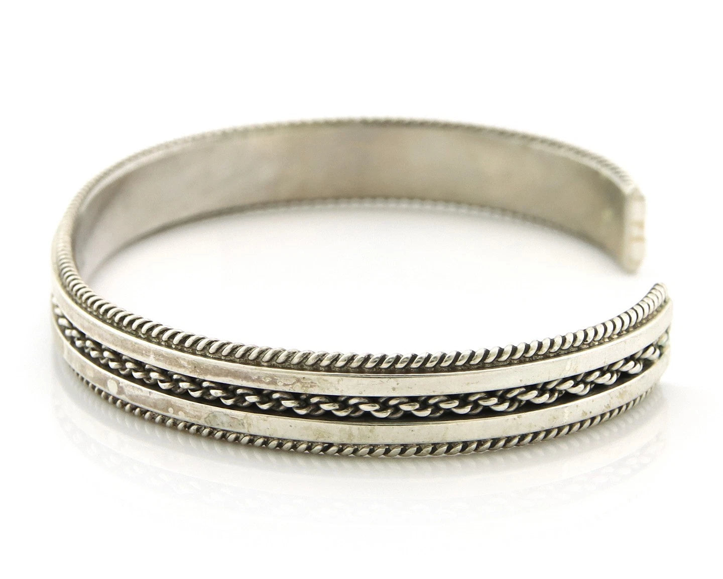 Navajo Cuff Bracelet Sterling Silver Signed Tahe Vintage Handmade