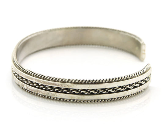 Navajo Cuff Bracelet Sterling Silver Signed Tahe Vintage Handmade