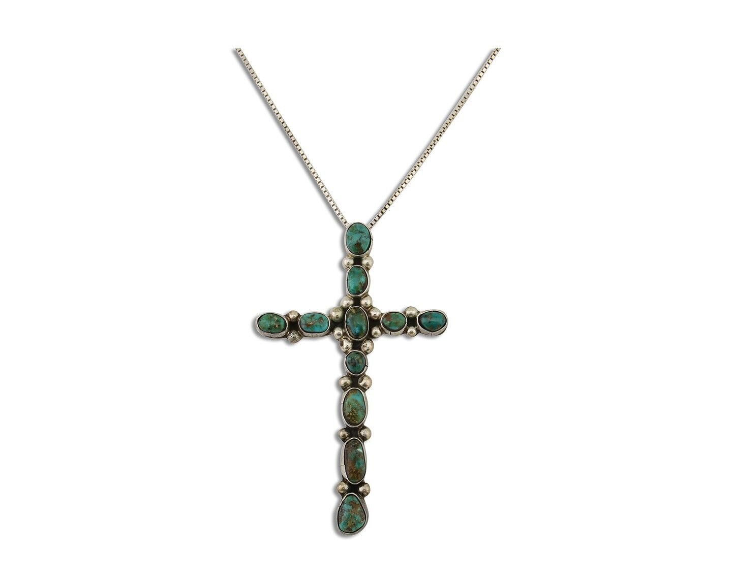 Navajo Cross Pendant 925 Silver Turquoise Native American Artist C.80's