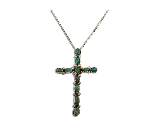 Navajo Cross Pendant 925 Silver Turquoise Native American Artist C.80's