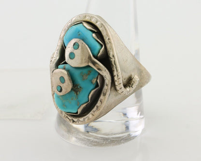 Mens Heavy Zuni Snake Ring 925 Silver Turquoise Signed EFFIE CALAVASA C.80's