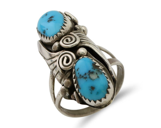Navajo Ring 925 Silver Sleeping Beauty Turquoise Signed Joe Charlie C.80's