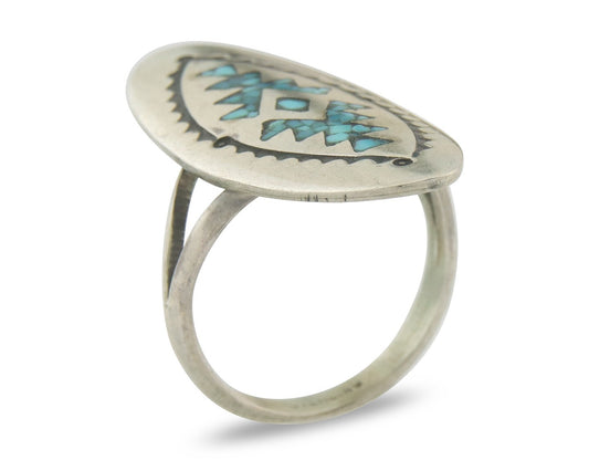 Vintage Navajo Ring 925 Sterling Turqouiuse Native American Artist Size 7.25