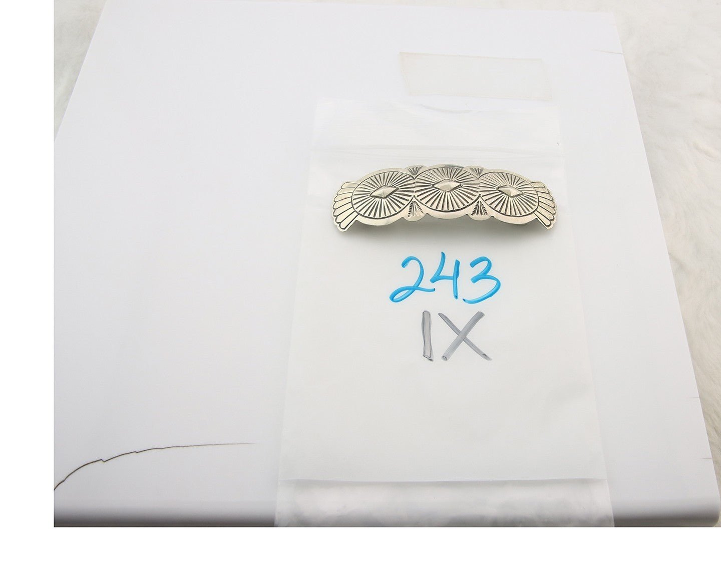 Vintage Navajo Barrette 925 Sterling Silver Hand Stamped Authentic Native Artist