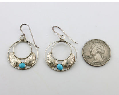 Navajo Dangle Handmade Earrings 925 Silver Blue Turquoise Native Artist C.80's