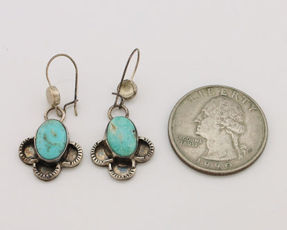 Navajo Earrings 925 Silver Natural Blue Turquoise Native American Artist C.80s