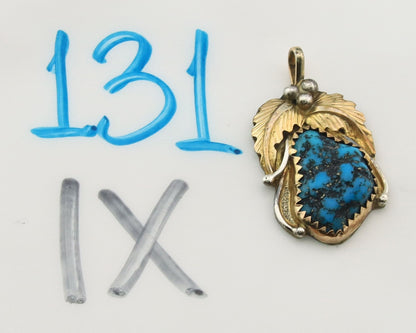 Navajo Pendant Sterling Silver & Gold Natural Blue Turquoise Signed Virgnina C