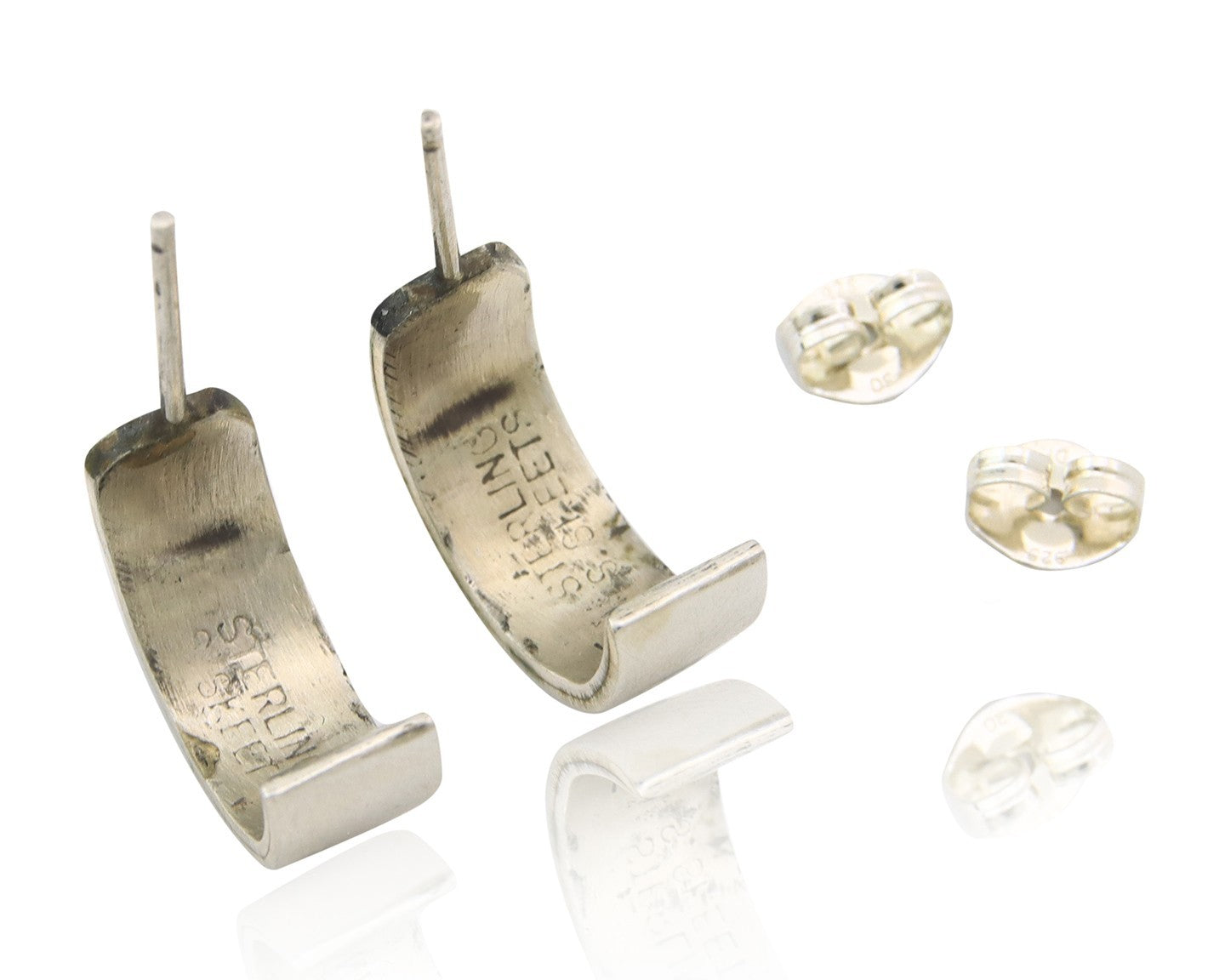 Navajo Earrings Sterling Silver & Gold Vintage Handmade Signed Skeets