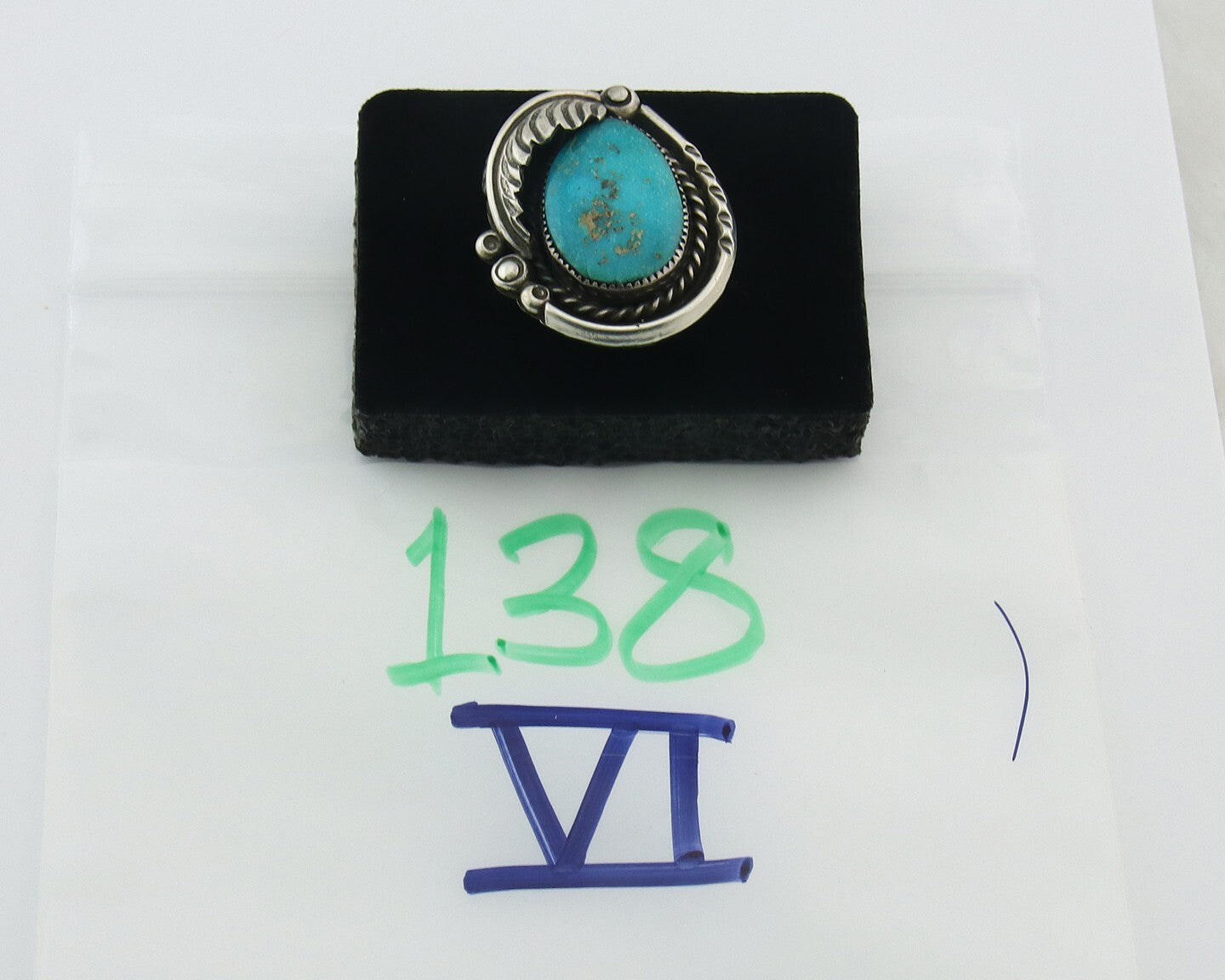 Traditional Navajo Ring Sterling Silver Authentic Turquoise Signed AY Size 7.0