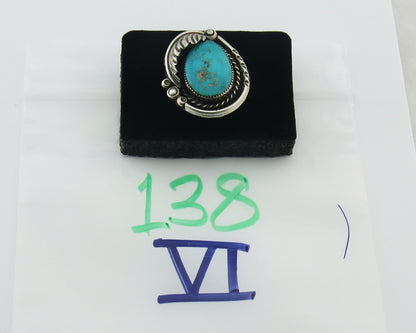 Traditional Navajo Ring Sterling Silver Authentic Turquoise Signed AY Size 7.0