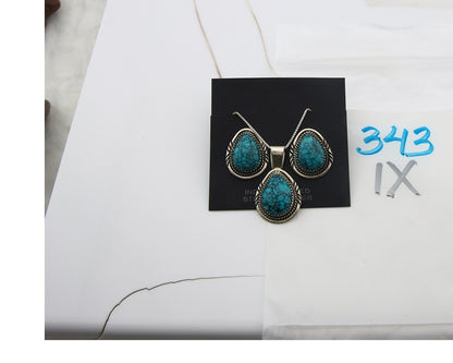 Navajo Necklace Earrings Set Sterling Silver Turquoise Vintage Signed AB