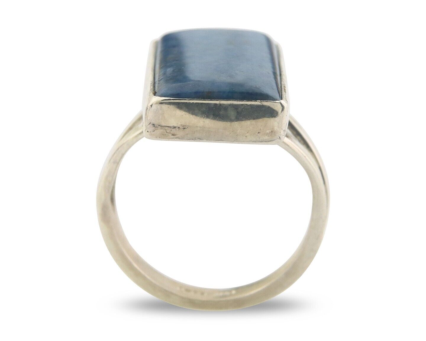 Navajo Ring 925 Sterling Lapis Handmade Native Artist C.80's Size 5.75