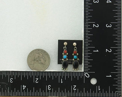Navajo Dangle Earrings Sterling Silver Natural Gemstones Vintage Handmade