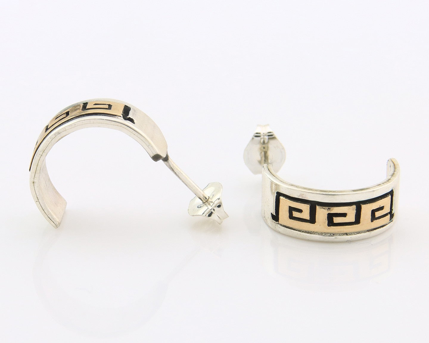 Navajo Earrings Sterling Silver & Gold Vintage Handmade Signed Skeets