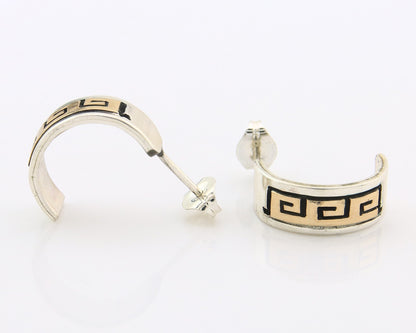 Navajo Earrings Sterling Silver & Gold Vintage Handmade Signed Skeets