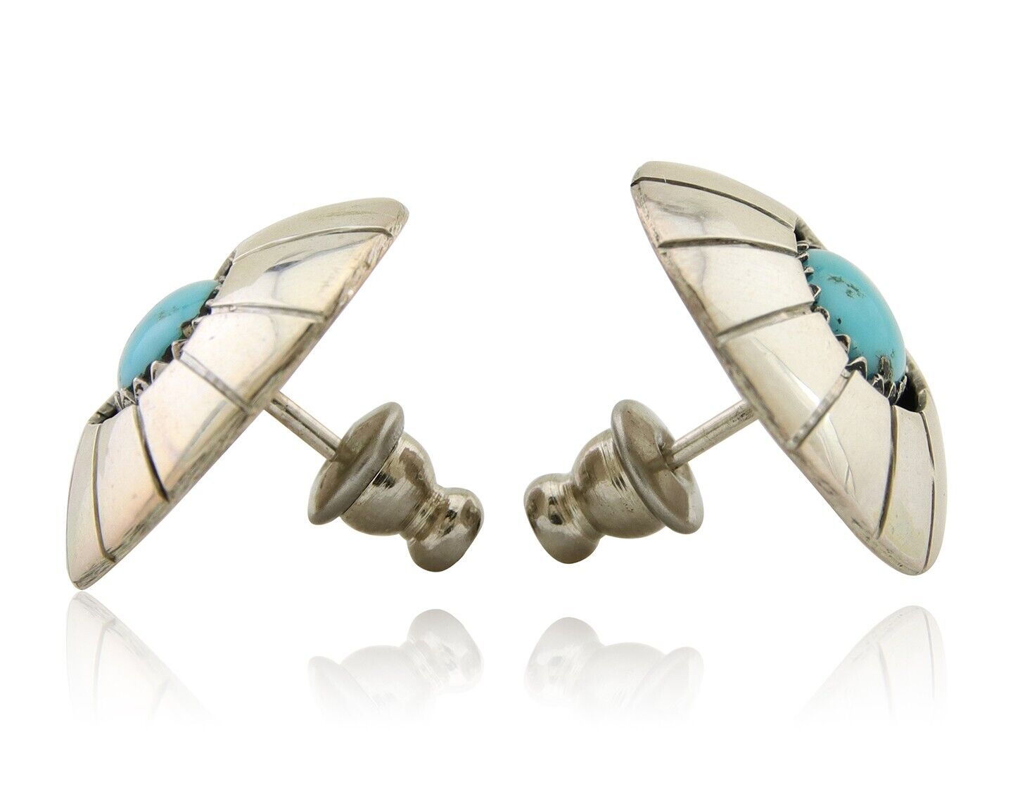 Navajo Shield Earrings 925 Silver Natural Blue Turquoise Artist Signed P C.80s