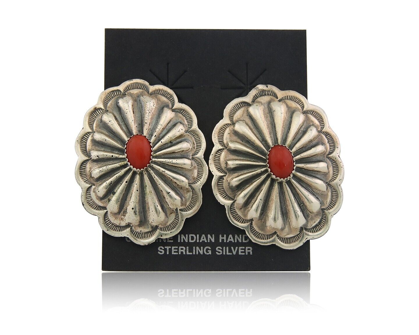 Navajo Earrings 925 Silver Natural Coral Native American Artist C.80's