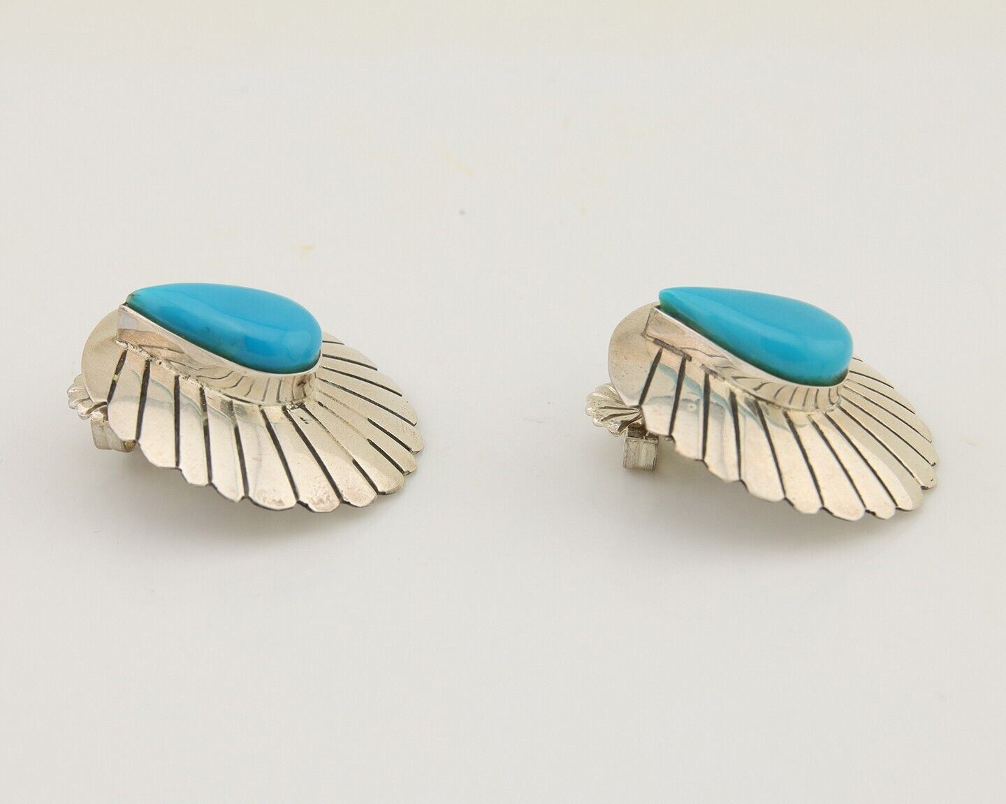 Navajo Earrings 925 Silver Natural Blue Native American Artist C.80's