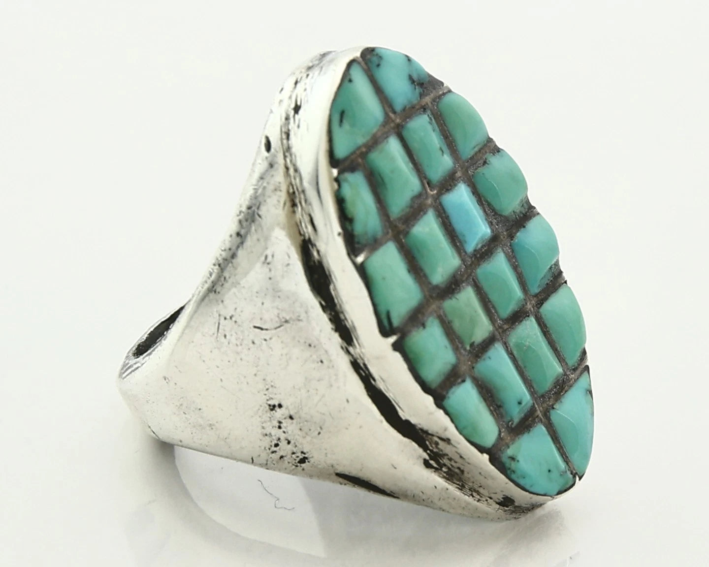 Men Zuni Ring Sterling Silver Turquoise Handmade Vintage Size 9.5