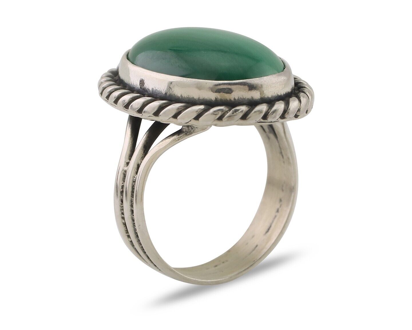 Navajo Ring 925 Silver Natural Malachite Native American Artist Size 8.0 C.80's