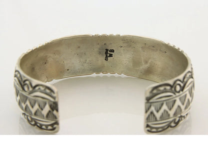 Navajo Cuff Bracelet Sterling Silver Natural Gemstone Vintage Signed WB