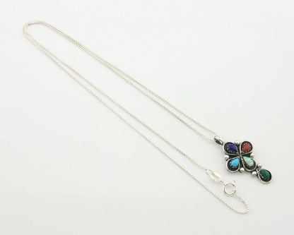 Navajo Cross Necklace Sterling Silver Natural Gemstones Artist Signed SL