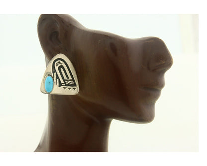 Navajo Earrings 925 Silver Natural Turquoise Artist Signed AL C.80's