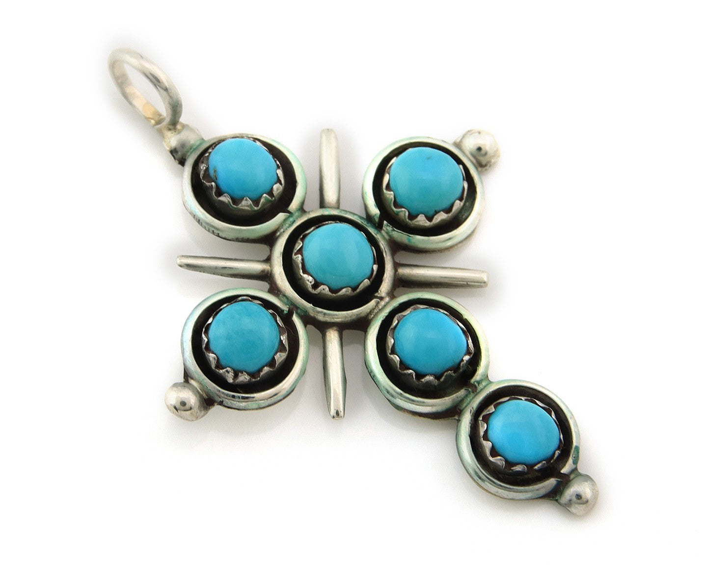 Zuni Cross Pendant Sterling Blue Turquoise Authentic Traditional Signed H&M