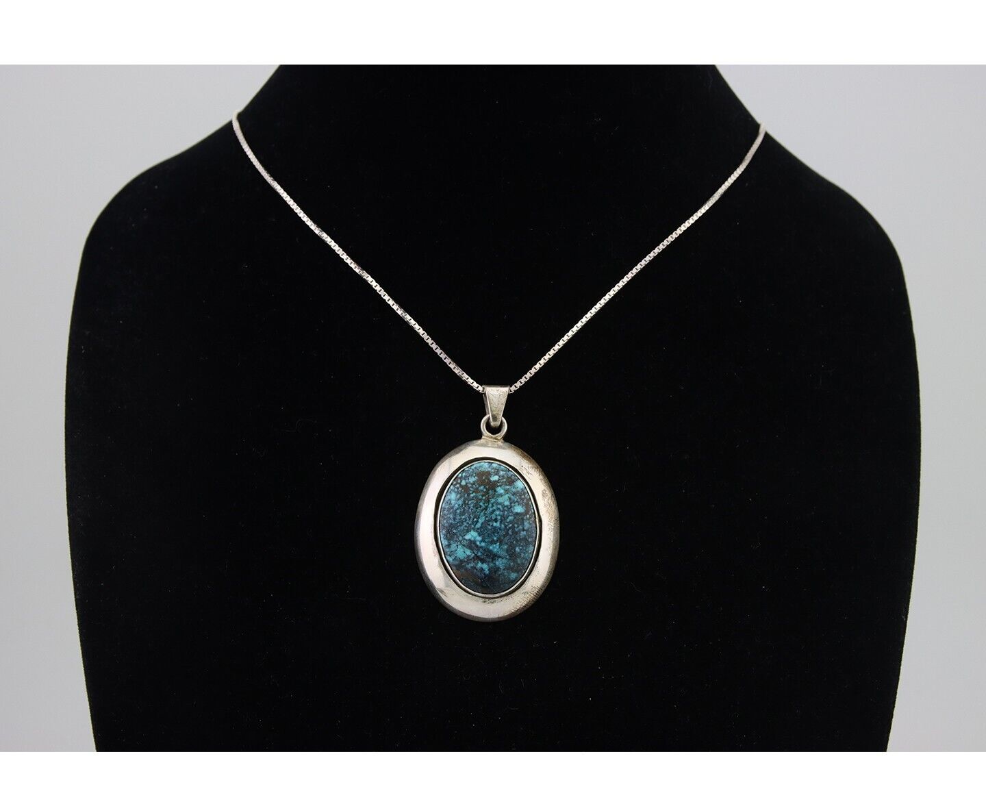 Navajo Necklace 925 Silver Natural Blue Turquoise Native American Artist C.80's