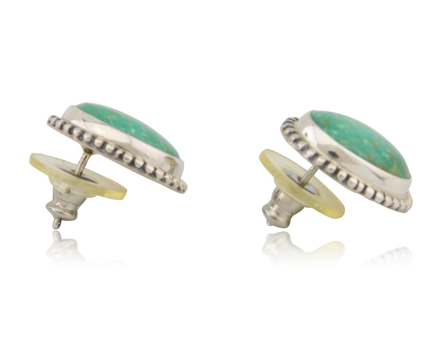 Navajo Stud Earrings 925 Silver Natural Turquoise Native Artist Signed M C.80's