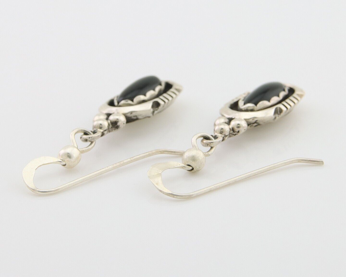 Navajo Dangle Earrings 925 Silver Natural Black Onyx Native American C.80's