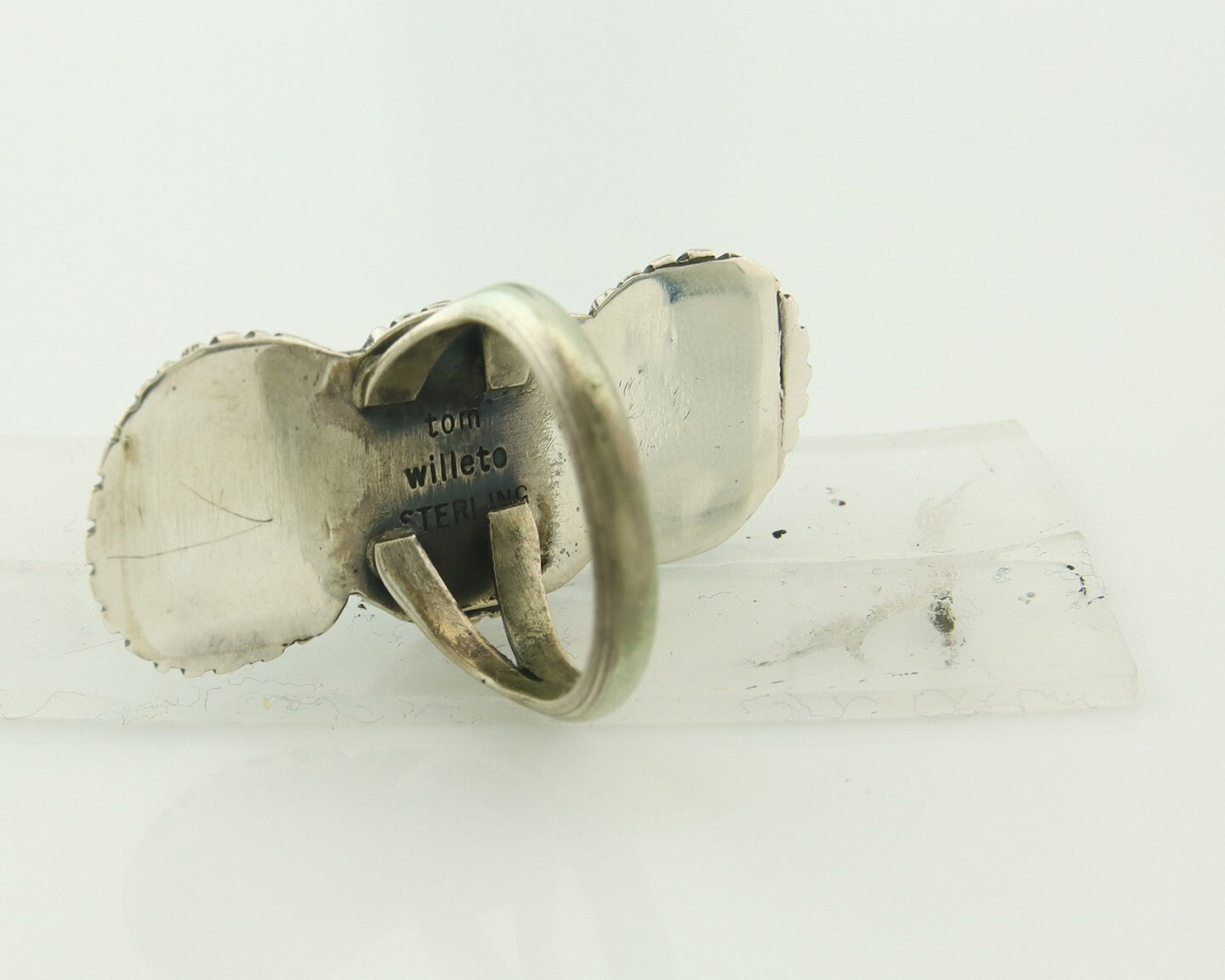 Vintage Navajo Ring 925 Sterling Silver Turquoise Signed Tom Willeto Size 7.0