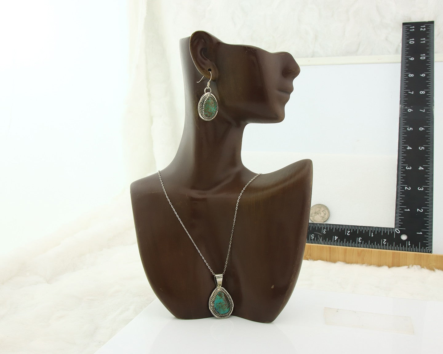 Navajo Necklace Earrings Set Sterling Silver Turquoise Vintage Signed Begay