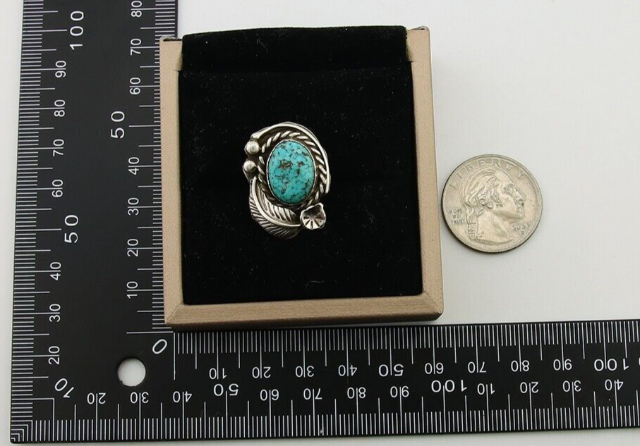Navajo Ring 925 Sterling Silver Spiderweb Turquoise Artist Signed CW C.80's