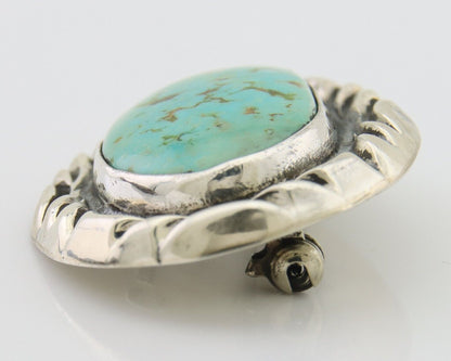 Navajo Pin 925 Silver Natural Mined Turquoise Artist Signed C Montoya C.80's