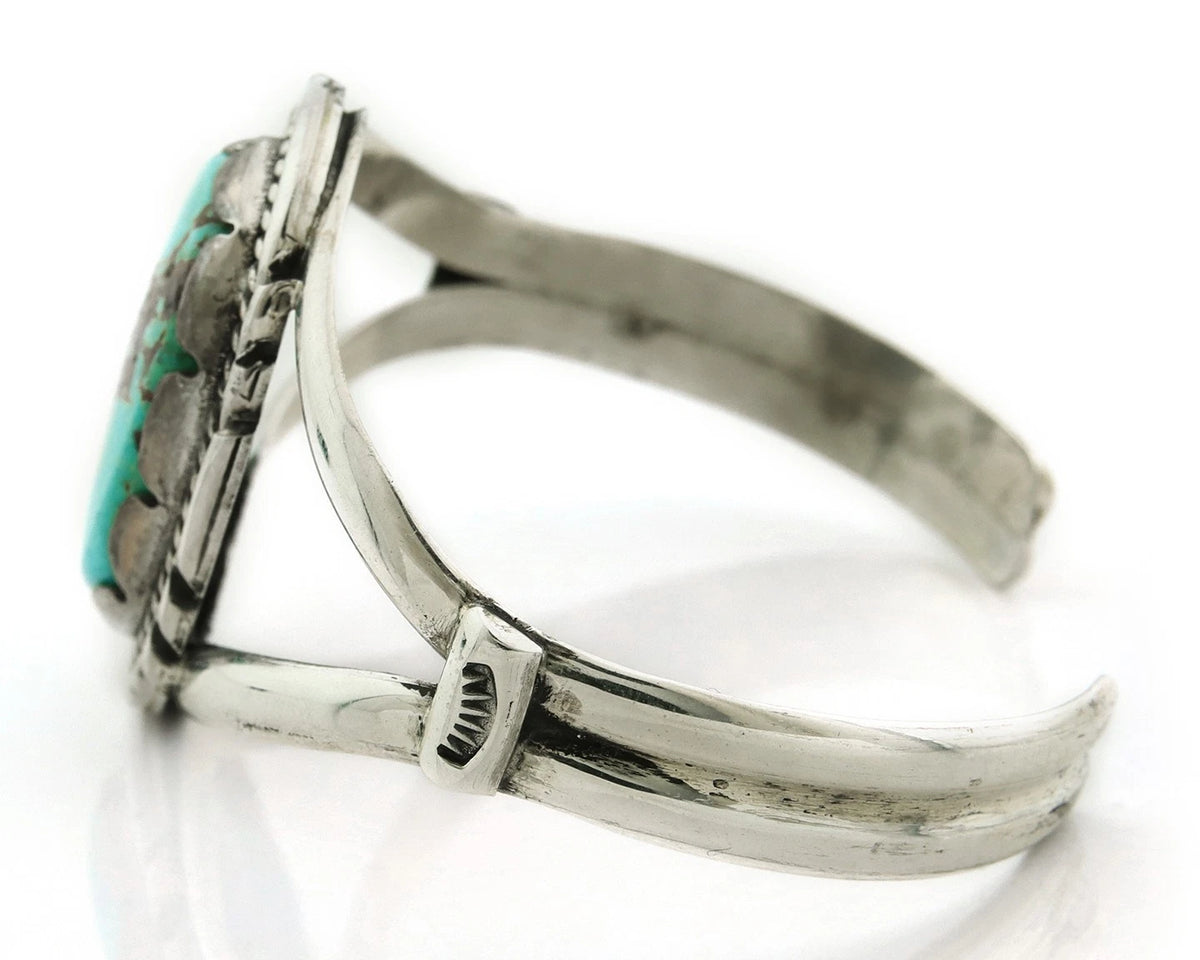 Navajo Cuff Bracelet Sterling Silver Turquoise Handmade Vintage Signed Sunrise