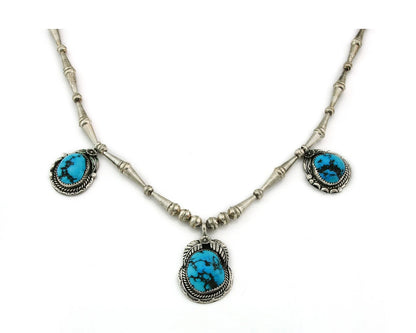 Navajo Necklace Sterling Silver Turquoise Vintage Signed SC