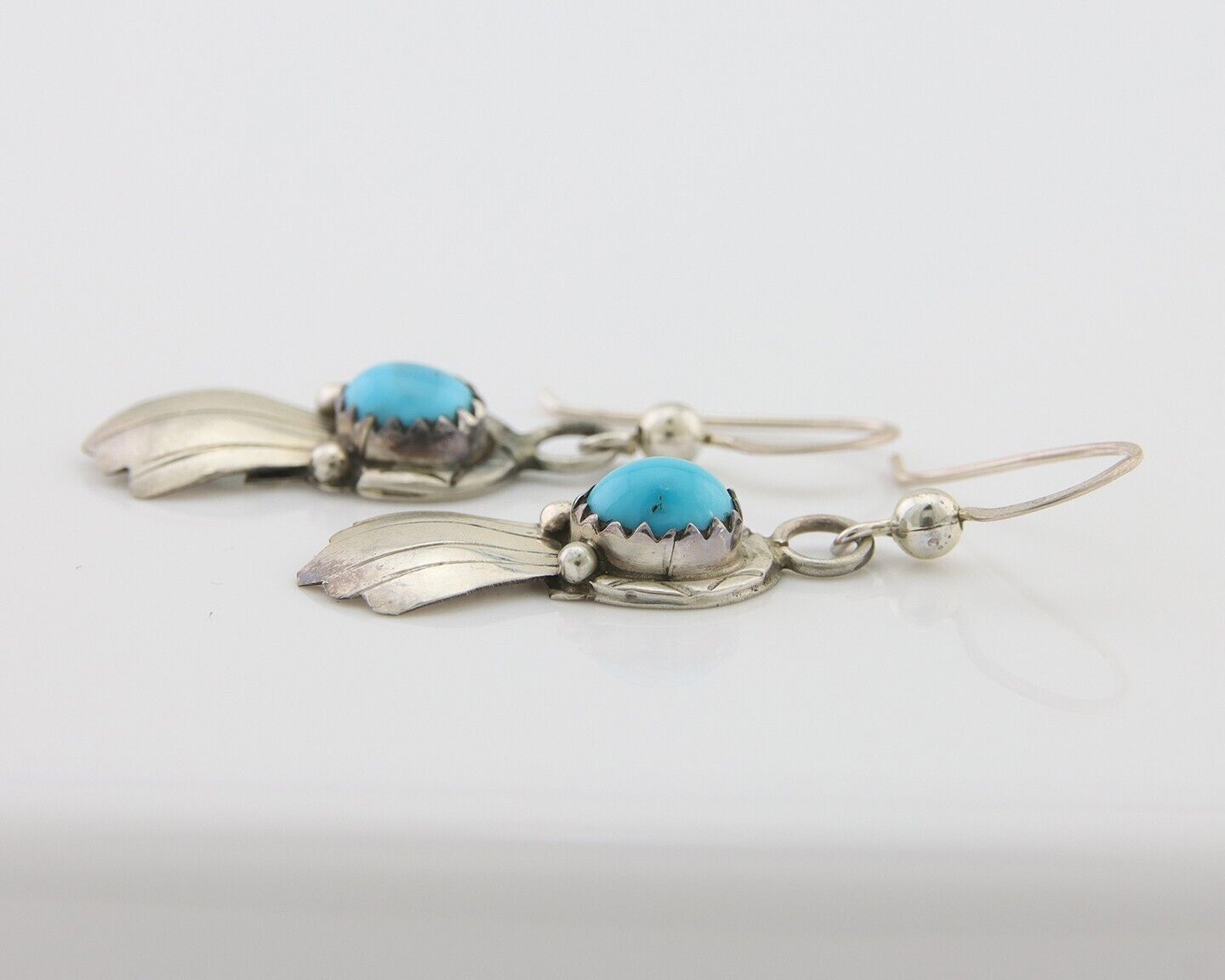 Navajo Earrings 925 Silver Blue Turquoise Artist Signed Kee Tsosie C.80's