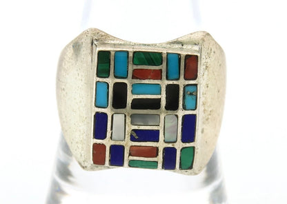 Men Navajo Ring Sterling Silver Vintage Gemstones Signed HM & JB Size 9.0