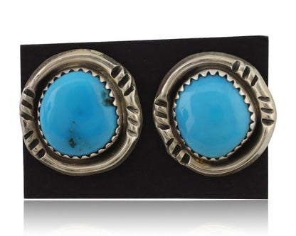 Navajo Earrings 925 Silver Natural Blue Turquoise Native American Artist C.80s