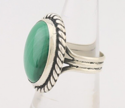 Navajo Ring 925 Silver Natural Malachite Native American Artist Size 7.0 C.80's