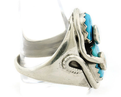 Men Zuni Snake Ring Sterling Silver Turquoise Signed Effie Calavasa Size 12.75