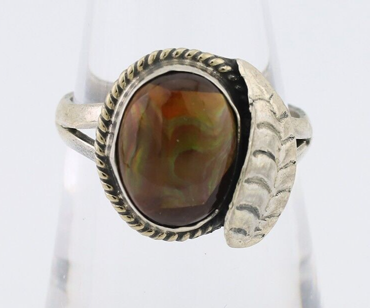 Navajo Handmade Ring 925 Silver Natural Fire Opal Native Artist Size 7.0 C.80's